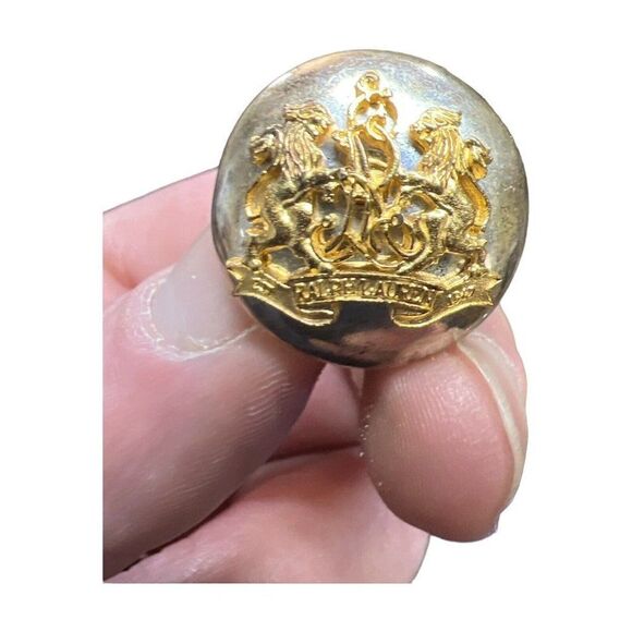 Vintage Ralph Lauren Signet Lion Crest Sterling Button Earring Gold Clip On RARE - Picture 2 of 8